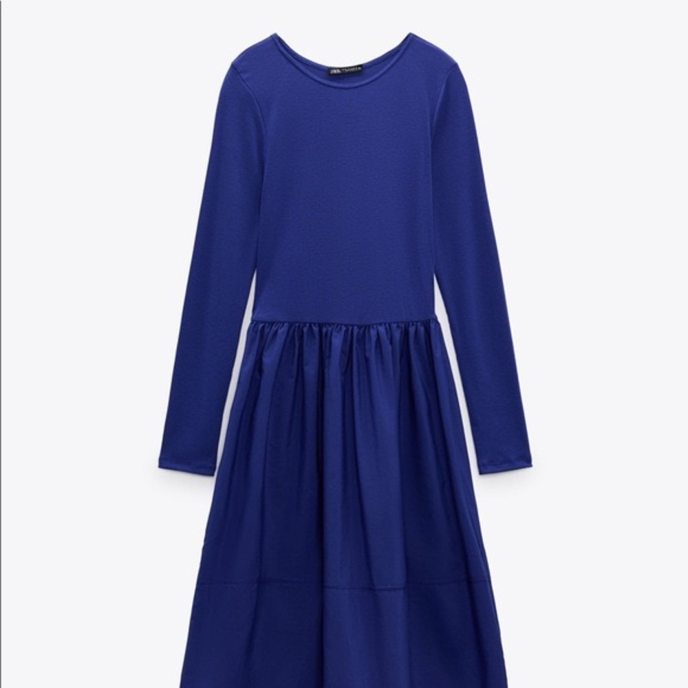 Zara Combination Long Sleeve Dress in pretty blue color